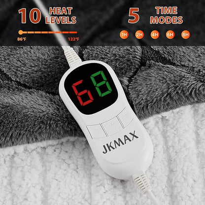 Heated Electric Blanket- Electric Throw Blanket 72"x84" for Bed- 5 Heating Levels& 4 Hours Auto Off for Couch Home Office - Soft Faux Fur Fabirc for Full Body(Grey)