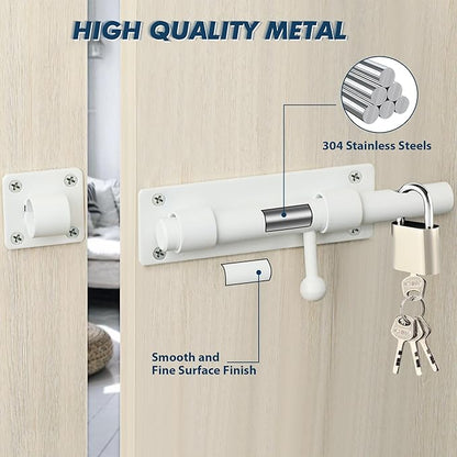Alise 8 inch Barrel Bolt Latch,Slide Bolt Latch,Heavy Duty Solid SUS304 Stainless Steel Slide Lock for Wooden Fence,Barn Door,Interior or Outdoor Door White