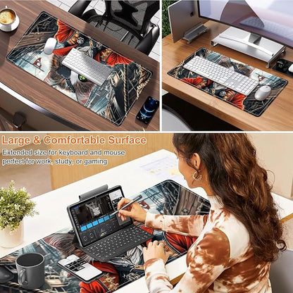 Heated Mouse Pad for Desk 31.5" x 13" – PU Leather Warm Desk Pad with 3 Heat Levels (104°F/113°F/122°F), Plug-in Electric Heating Mat with Auto Shut-Off, Waterproof & Rollable, Pirate Cat