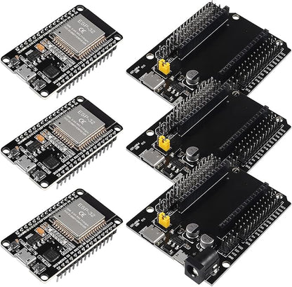 3 Set ESP32 ESP-32S WiFi Development Board NodeMCU ESP-WROOM-32 Microcontroller with ESP32 GPIO Breakout Board 30Pin Type-C Micro USB Dual Interface ESP32 Shield 30P Expansion Board