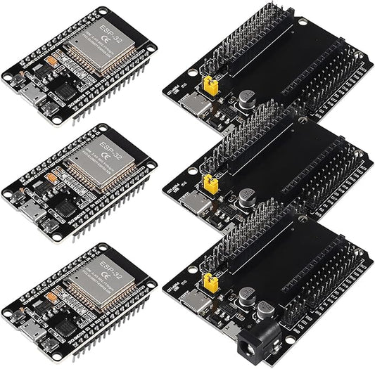 3 Set ESP32 ESP-32S WiFi Development Board NodeMCU ESP-WROOM-32 Microcontroller with ESP32 GPIO Breakout Board 30Pin Type-C Micro USB Dual Interface ESP32 Shield 30P Expansion Board