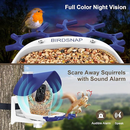 birdsnap® P33 - Smart Bird Feeder with Camera Solar Powered, 2K Video Bird Camera Feeder Live with 32GB Card, AI Identify Feather Species, Auto Record in Backyard, Ideal Gift for Birds Lover