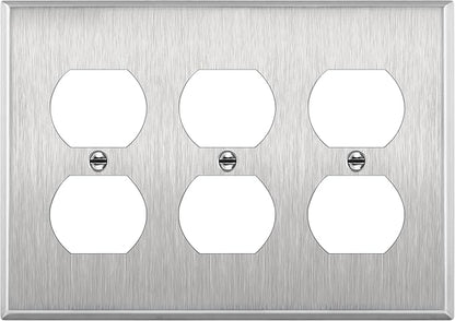 ENERLITES Duplex Receptacle Metal Wall Plate, Stainless Steel Switch Outlet Cover, Corrosion Resistant, Size 3-Gang 4.50" x 6.38", UL Listed, 7723, 430 Stainless Steel, Silver
