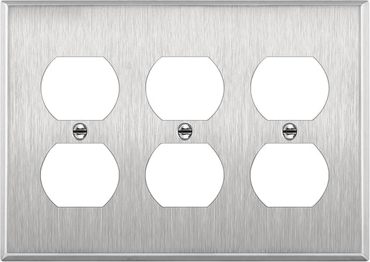 ENERLITES Duplex Receptacle Metal Wall Plate, Stainless Steel Switch Outlet Cover, Corrosion Resistant, Size 3-Gang 4.50" x 6.38", UL Listed, 7723, 430 Stainless Steel, Silver