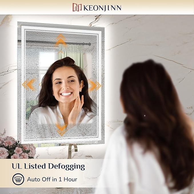 Keonjinn LED Mirror 24 x 32 Inch, Lighted Bathroom Vanity Mirror for Wall, Fronlit Only, HD Tempered Glass, UL-Listed LED Driver, Anti-Fog, Dimmale 6000K, Easy Installation(Horizontal/Vertical)