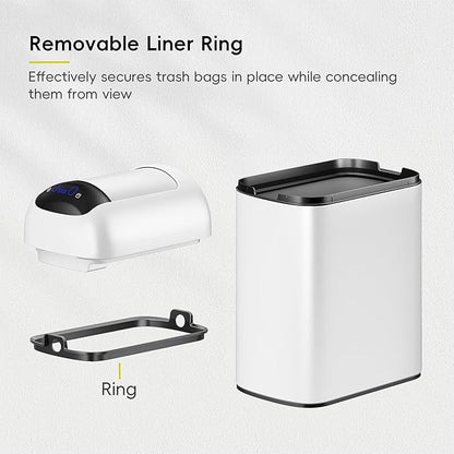 EKO Astro Slim Sensor Trash Can, 10L / 2.6 Gallon Touchless Garbage Bin with Soft-Close Butterfly Lid, Motion Sensor Stainless Steel Garbage Can for Bathroom, Kitchen, Office, Matte White, Waterproof