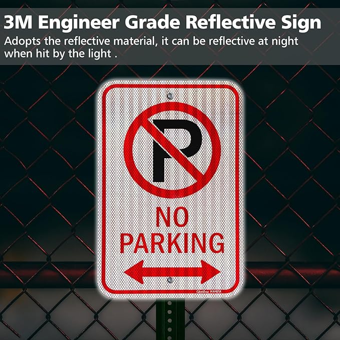 GicnKeuz Large No Parking Sign With Symbol With Arrows, 18x12 Inches, Engineer Grade Reflective Aluminum, Fade Resistant/Waterproof, Indoor or Outdoor Use (1-Pack)