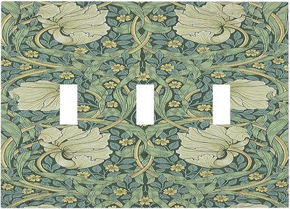Decorative Switch Plates Vintage Floral Plant Sage Green William Morris 3 Gang Wall Plate Faceplate Triple Toggle Light Switch Cover Electrical Wall Panels for Bedroom Home Decor
