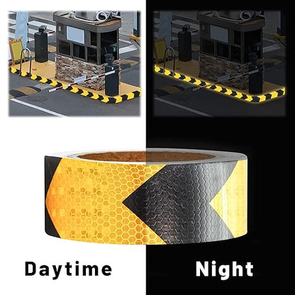Arrow Reflective Tape 2 Inch x 33 FT Black Yellow Waterproof Caution Safety Tape Stickers Reflector Tape Conspicuity Outdoor Hazard Warning