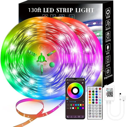 130Ft Led Strip Lights (2 Rolls of 65ft), Music RGB Color Changing,APP Control Strip Lights for Bedroom, Living Room, Kitchen, Party Decorationcontrol (Multi-Colored, 130FT)