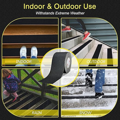 S&X Commercial-Grade Anti Slip Tape - 4" x 60', Grit 60 - Enhanced Traction Grip Tape for Stairs Outdoor Indoor - Weatherproof and Industrial Strength, Black