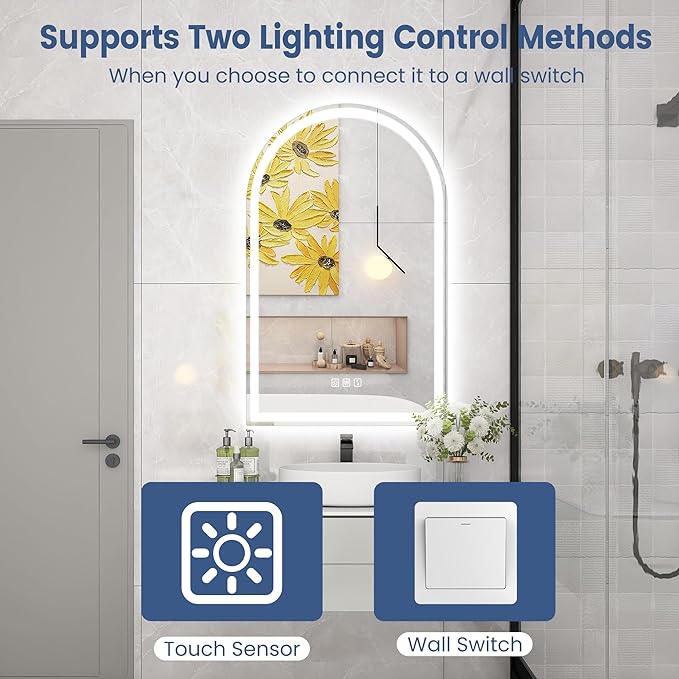 STARLEAD 32"x20" LED-Bathroom-Mirror-with-Lights, Wall-Mounted with Bluetooth Speaker, Anti-Fog, 3 Color Temperature, Dimmable Brightness, IP65 Waterproof, Tempered Glass, Frontlit & Backlit, Arched