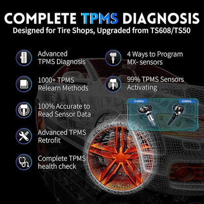 Autel Scanner MaxiCOM MK808Z-TS: Android 11 Based Bi-Directional TPMS Tool, Updated of MK808TS/MK808BT/TS608Pro with Active Test, 28+ Service, Bluetooth All Systems Diagnoses, Advanced TPMS Features