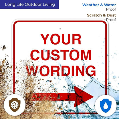 Custom Square Left or Right Arrow Sign, Personalize for Office, Business, Workplace, Office, Home, Airbnb, Delivery Signs, 30x30 Rust Free .063 Aluminum, Fade Resistant, Made in USA