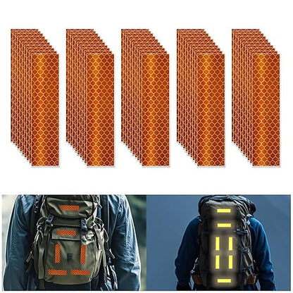 Non Fading Orange Reflective Stickers 1 inch X 4 inch, Outdoor Waterproof High Visibility Warning Safety Adhesive Reflector Tape (50 Pcs)