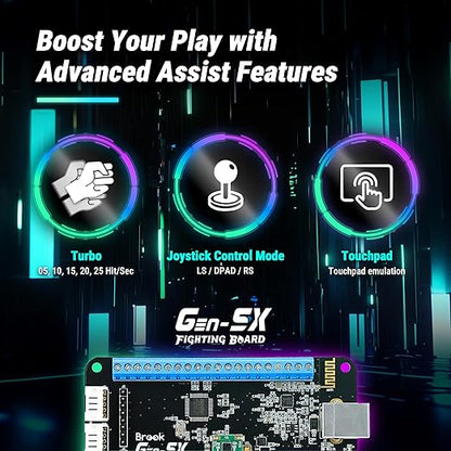 Brook GEN5X Fighting Board – Ultimate Multi-Platform Support: Compatible with PS5, Xbox Series, NS 2, and PC – Ultra-Fast Responsiveness Ideal for Fighting Games (Exclusive Version)