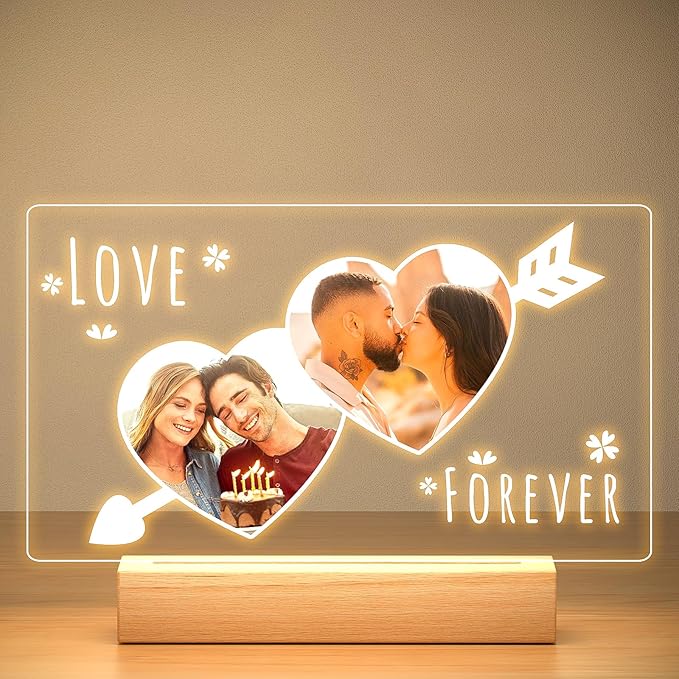 Custom Picture Frames with Photo, Personalized Photo Frame with Night Light, Customized Picture Frame, Personalized Valentines Day Gifts for Her & Him