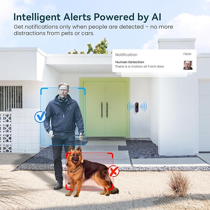 1080p Wireless Wi-Fi Video Doorbell Camera with Night Vision, Two Way Audio, 2.4G WiFi Only, AI Motion Detection and Cloud Storage (Sold Separately)