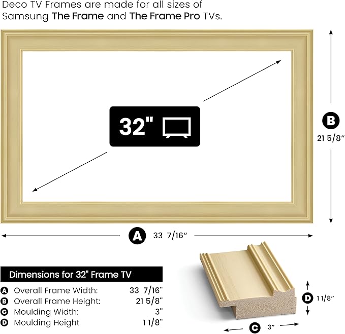Antique White 32" Premiere Deco TV Frame - Compatible ONLY with Samsung The Frame TVs (Fits 2021-2025, LS03A, LS03B, LS03C, LS03D, LS03FA)