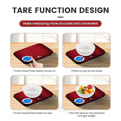 EILISON Smart Kitchen Scale with Bluetooth App, High-Precision Digital Food Scale for Baking, Cooking & Diet, 8000 Food Database, 24 Nutrients, Touchscreen, Tare Function, 5g-8000g Capacity (Red)