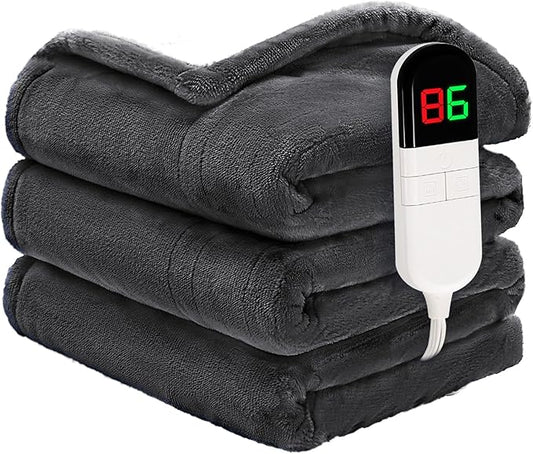 Heated Throw Blanket 50"×60" - Premium Cosy Soft Electric Blanket with 6 Heating Levels,Fast Heating Flannel Sherpa Blanket for Bed & Couch - Auto Shut Off/Machine Washable (Grey)
