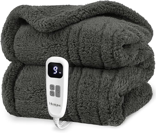 Heated Blanket Electric Blanket Throw - Fast Heating Blanket Throw Double Sided Sherpa Ultra Soft Cozy with 10 Heating Levels & 2-10 Hours Auto Off, Mashine Washable, 50 x 60 Inches, Grey