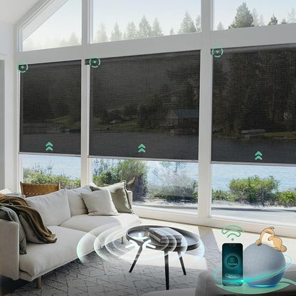 Yoolax Smart Blinds, Motorized Matter Solar Shades Flame Resistat Automatic Blinds for Windows Motorized Shades Compatible with Alexa, Google Home, Homekit(Solar-14% Openness Steel Gray)