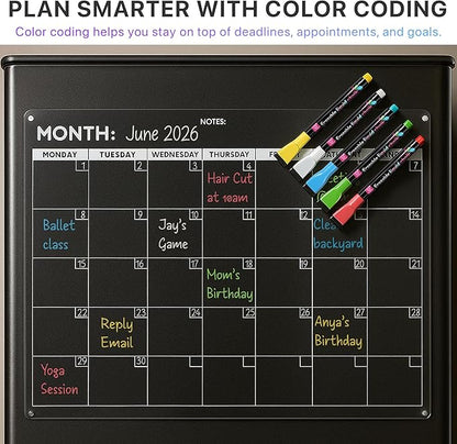 Fridge Calendar Acrylic 17x12”, Start Monday | Magnetic Calendar for Refrigerator | Acrylic Dry Erase Whiteboard Calendar for Fridge | Family Schedule Board with 5 Markers & Eraser by Freedom Mastery