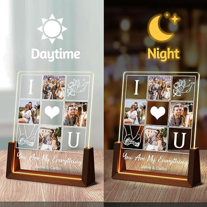 Customized Couple Birthday Gifts For Boyfriend Girlfriend Him Her, Custom Light Up Picture Frame Acrylic Plaque With Photo Name, Personalized Anniversary Wedding Christmas Gifts For Women Men