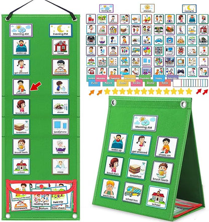 Visual Schedule for Kids with Autism Chore Chart for Kids Daily Routine Chart Autism Learning Materials Toddler Planning Board Visual Schedule for Classroom, Home with 124 Cards (Green)
