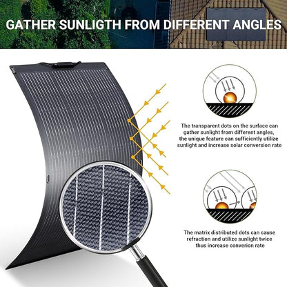 ALLPOWERS SF200 200W Flexible Solar Panel,Ultra-Thin 3mm Bendable Monocrystalline Solar Charger,25% Efficiency IP68 Waterproof for RV Roof,Camping,Marine Use,Compatible