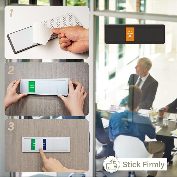 Office Door Signs-6 Options Door Signs -In A Meeting Sign/Out Of Office/Do Not Disturb/Working From Home/Please Knock/Back Soon Privacy Slider Sign for Meeting & Conference Room Black