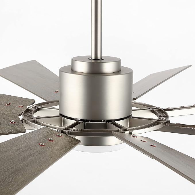 WINGBO 60" DC Ceiling Fan with Lights and Remote Control, Brushed Nickel and Gray Ceiling Fan, 8 Plywood Blades, 6-Speed Reversible DC Motor, Modern Ceiling Fans Indoor for Kitchen Bedroom Living Room