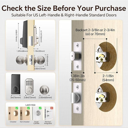Keyless Entry Door Lock with 2 Knobs App Control Smart Locks for Front Door WiFi Door Lock Set Automatic Lock One Time Password Anti Peeping Password IP54, Satin Nickel