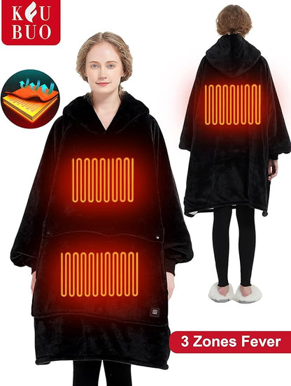 KFUBUO Heated Electric Wearable Blanket Throw Battery Operated Portable USB Cordless Outdoor Hoodie Sweatshirt
