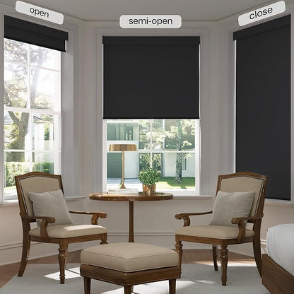 LazBlinds No Drill Blinds for Indoor Windows, Blackout Roller Shades, Cordless Window Blackout Blinds, Thermal Insulated Fabric UV Protection for Home and Office, 31" W x 72" H, Black