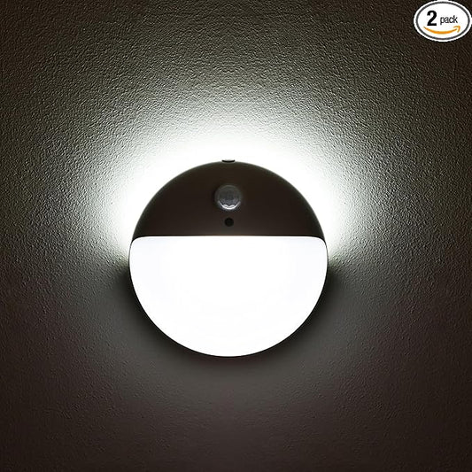 2 Pack Battery Night Light, Toilet Lights, 2.6" Small Motion Senor Light, Stick on Lights, 3 Light Modes, Dimmable LED Nightlight for Closet, Stairs, Garage, Cabinet, Toliet, Daylight White