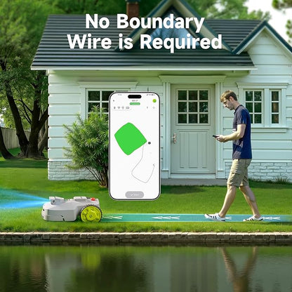 Robot Lawn Mower — 1.5 Acre Ultra Quiet Self Charging Robot Mower, Up to 4 inches Cutting Height, Robotic Lawn Mowers with RTK+4 Eye Vision, Mapping and Anti Theft tech, APP Control
