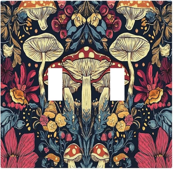 Decorative Switch Plate Covers Coloful Red Yellow Orange Magical Mushroom Forest 2 Gang Double Toggle Light Switch Cover Plate Electrical Wall Plate Outlet Cover for Bedroom Home Decor