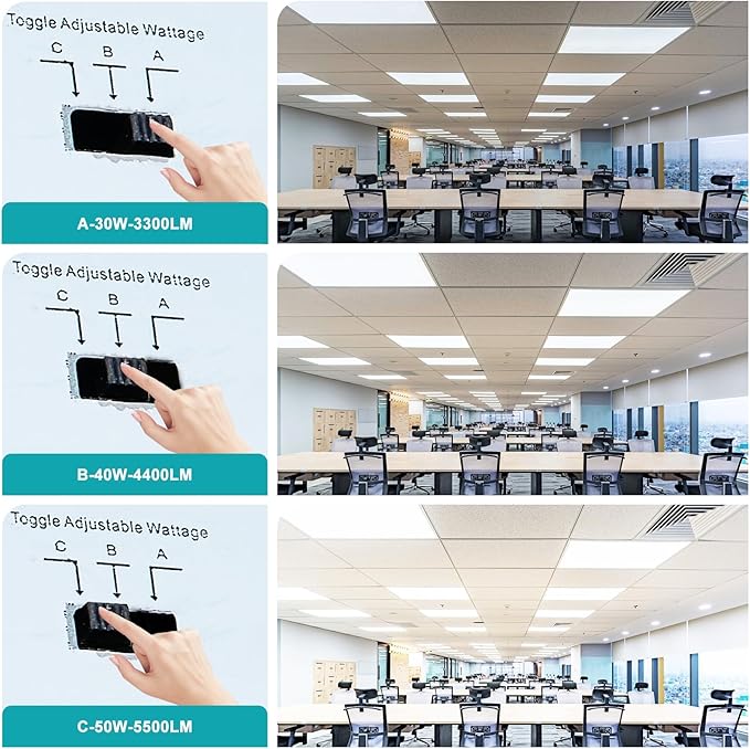 36-Pack 2x4 LED Flat Panel Light Drop Ceiling Fixture, 50W 40W 30W Switchable & 3CCT Selectable (3000K/4000K/5000K), 0-10V Dimmable, 100-277Vac, ETL & DLC