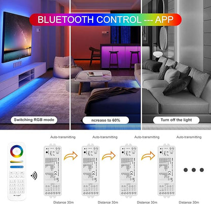 5in1 WB5 LED Controller Bluetooth Control 2.4GHz Dimmable CCT RGB RGBW RGBCCT COB LED Strips - Compatible with Tuya App Echo Alexa Google Home Voice Control