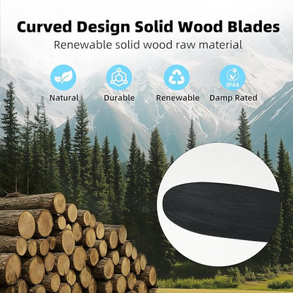 Smart Ceiling Fan no Light, 52 Inch Outdoor Ceiling Fan Without Light, Compatible with Alexa/Google/App, 3 Solid Wood Blades, Modern Wood Fan for Patio, Bedroom, Living Room, Black