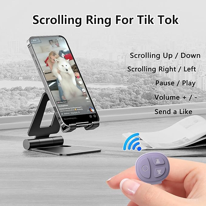 TikTok Scrolling Ring Bluetooth Camera Remote Control Page Turner for iPhone iPad Android Ebook Reading Scrolling Ring for iPhone TikTok (Purple Single Ring)