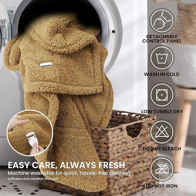 Heated Blanket Electric Blanket Twin - Fast Heating Blanket Throw Double Sided Sherpa Ultra Soft Cozy with 10 Heating Levels & 2-10 Hours Auto Off, Mashine Washable, 62 x 84 Inches, Camel