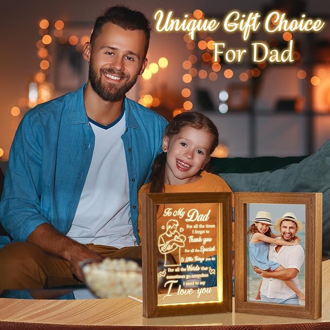Tiblue Christmas Gifts for Dad from Daughter Son Kids Wife, Gifts for Daddy Who Wants Nothing Best Dad Gift - Night Light with Father Picture Frame for 5x7 Photos New Daddy Bonus Step Father Gift