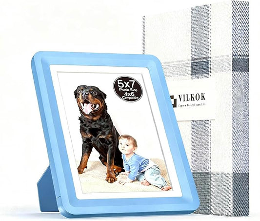 5x7 Picture Frame with Acrylic Front, ABS Frame for 5x7 or 4x6 Photos, Shatterproof UV-Resistant Tabletop Photo Frame, Vertical/Horizontal Display for Home Décor, Blue-v1