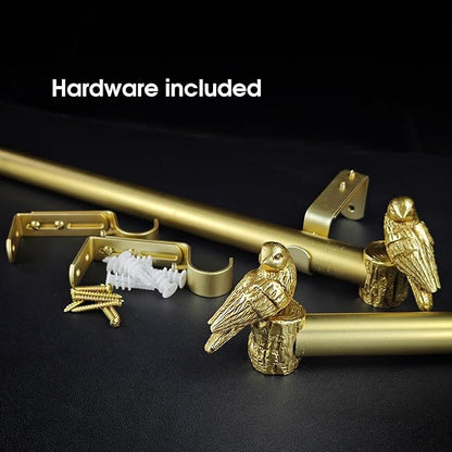 1-1/8 Inch Diameter Brushed Gold Curtain Rod with Bird Design Finials, 36-72'' Telescoping Single Curtain Rods for window width 24-68 inch, 1 pack