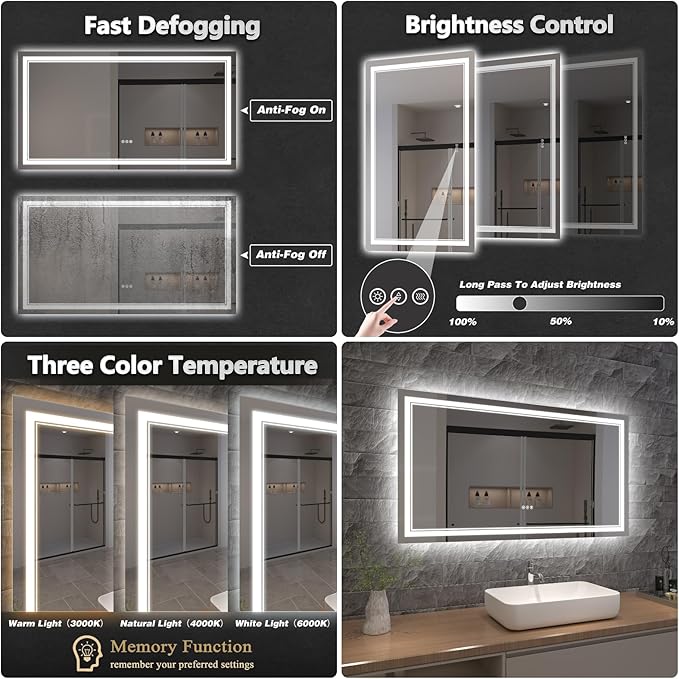 LED Bathroom Mirror with Lights, Wall Mirrors