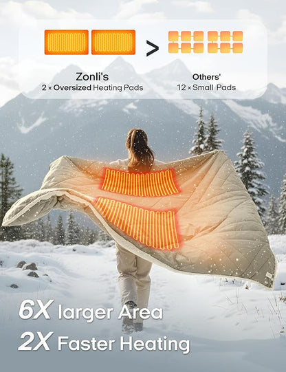 ZonLi Z-Walk Battery Operated Heated Blanket,Rechargeable 12v Portable Heated Blanket with 3 Heating Levels,Includes 20000mAh Power Bank,for Camping,Car,Stadium,Outdoors(Grey)