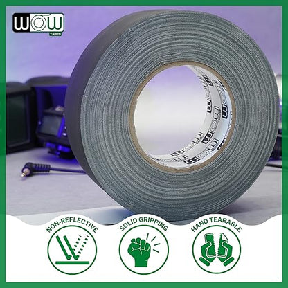 Wow Gaffers Tape 2 Inch Black - 50 Yards (Case of 24), Residue Free, Non-Reflective & Heavy-Duty - Professional Grade Gaff Tape - Ideal for Photography Backdrop, Cables, Cords & Floor Taping